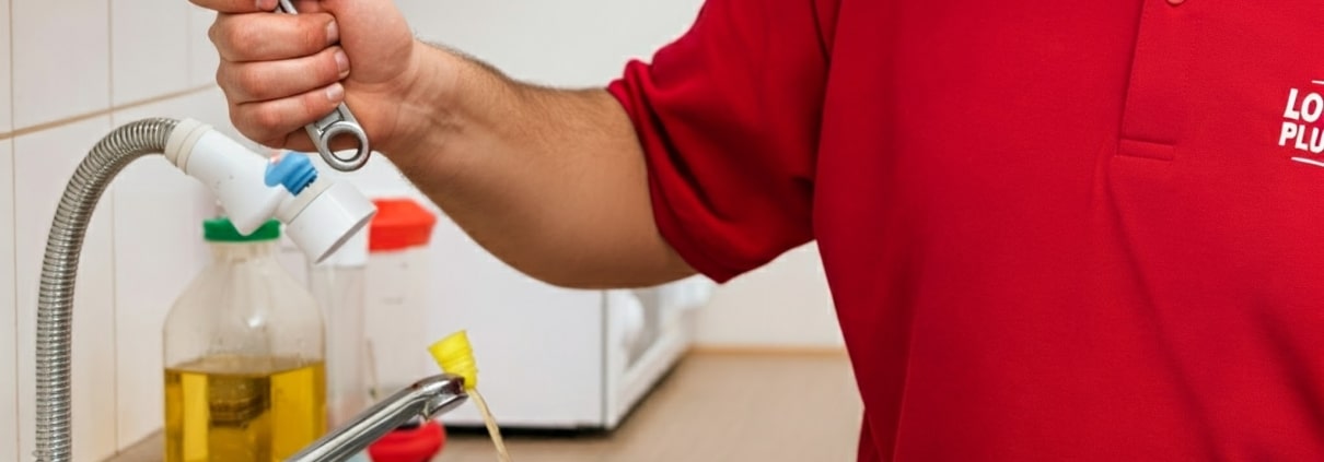 Plumber uncloggin kitchen sink in Topeka, KS