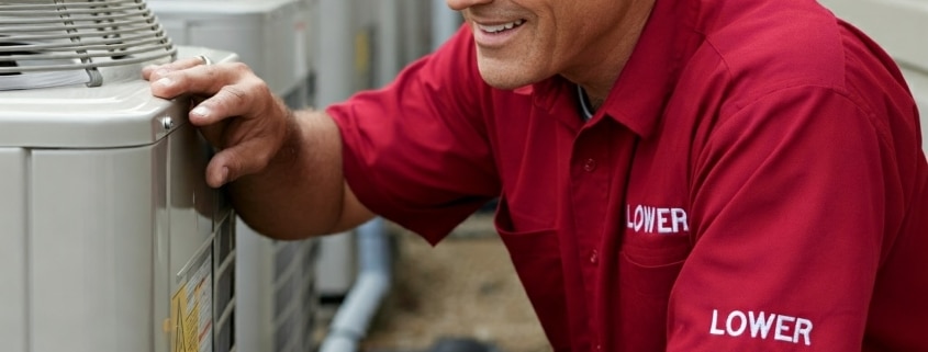 Man inspecting air conditioning unit in Topeka, KS